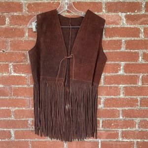 Vintage Brown Suede Fringe Vest Western Festival Cowgirl sz M